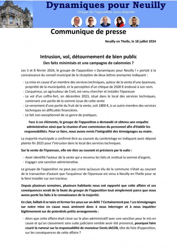 18 juillet 2024 communique presse